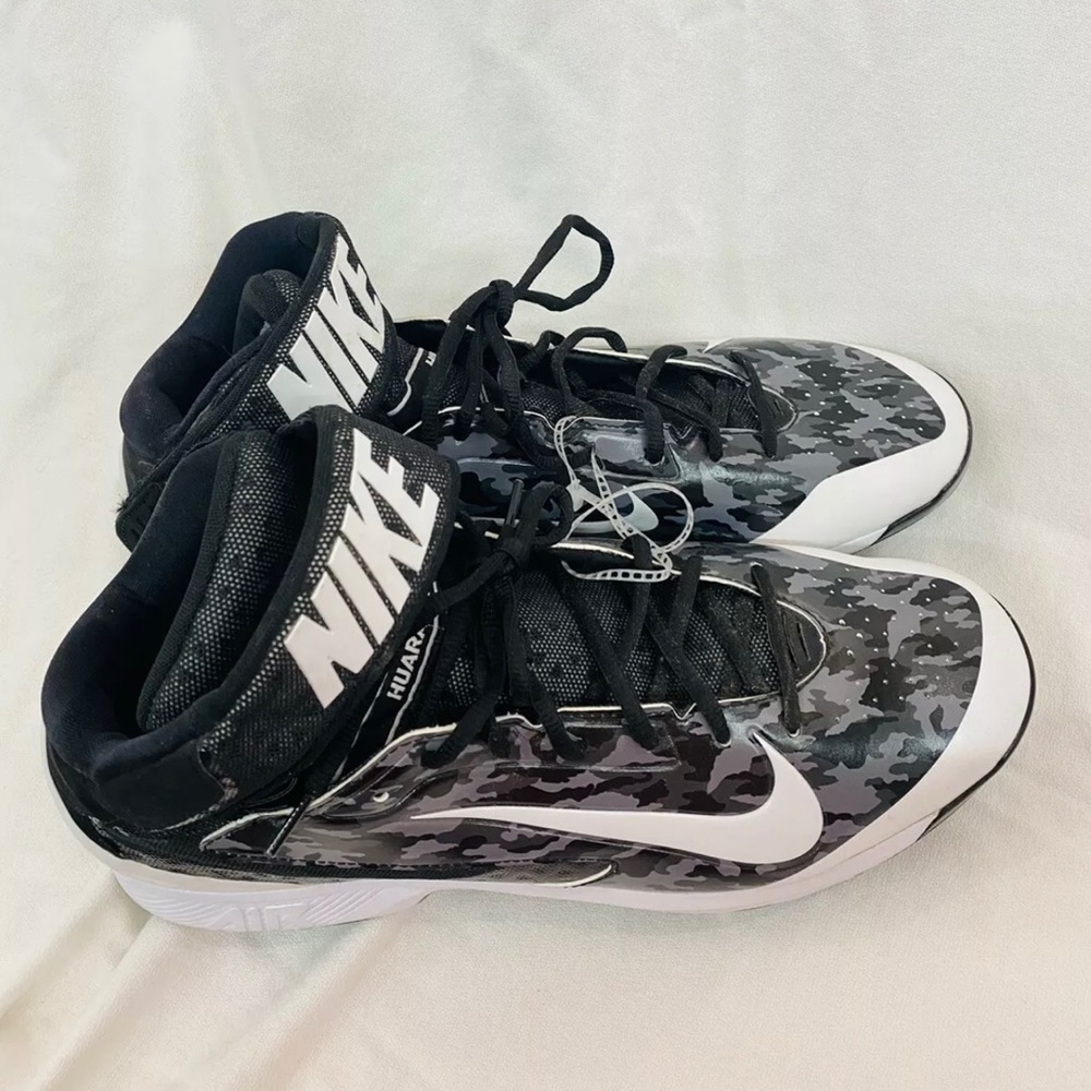 Nike Air Huarache Pro Mid Men's Metal Baseball Cleats Black/White Camo | Size 13